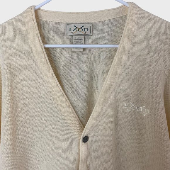 Vintage IZOD V-Neck Button-Front Golf Cardigan Mens XL Cream Long-Sleeve Sweater - Picture 5 of 11